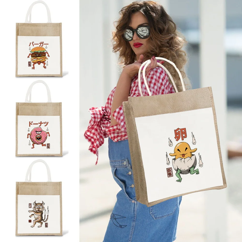 

Shopper Bag Large Capacity Commuting Tote Bag Portable Vintage Handbag Simplicity Shoulder Bag Cute Monster Printing