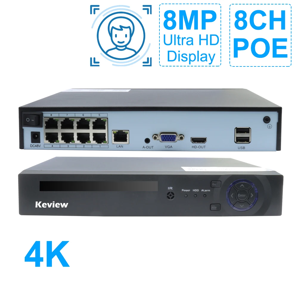 H.265 4/8CH POE NVR 4K 8MP 5MP 4MP 2MPSecurity IP Camera Video Surveillance CCTV System P2P Network Recorder Face Detect