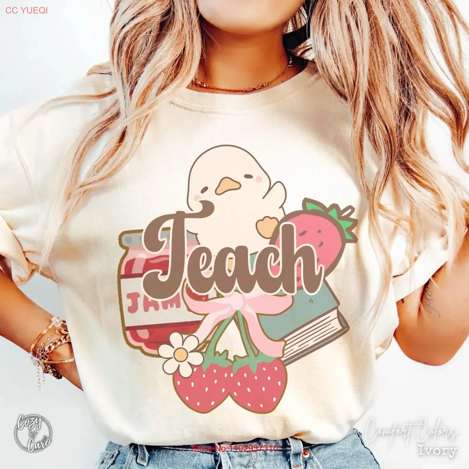 T-shirt pour professeur de fraises, mignon, été, enseignement, nouveaux vêtements éducatifs d'appréciation florale, vintage lavé, graphique confortable