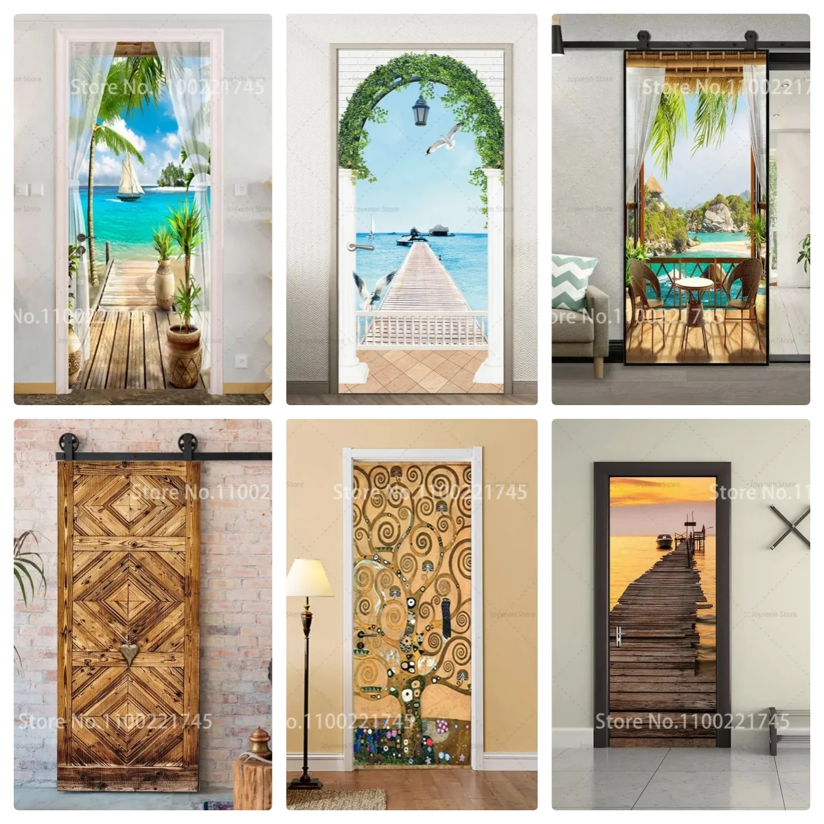 Beach Ocean View Door Stickers Waterproof Self-Adhesive Tropical Palm Tree Wrap for Home Wardrobe Closet Decor Poster Crafts