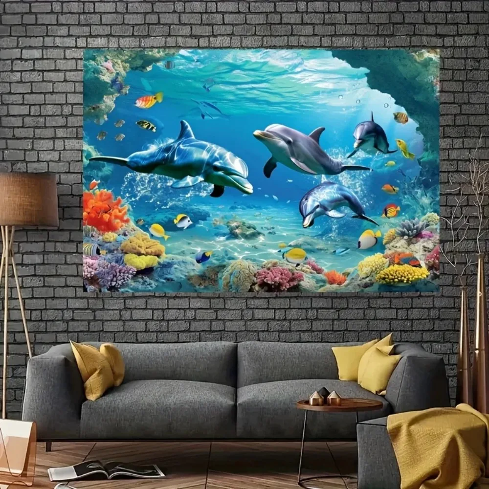 Underwater World Backdrop Undersea Pearl Shell Tropical Fish Dolphin Turtle Coral Deep Sea Sunlight Photography Background Props
