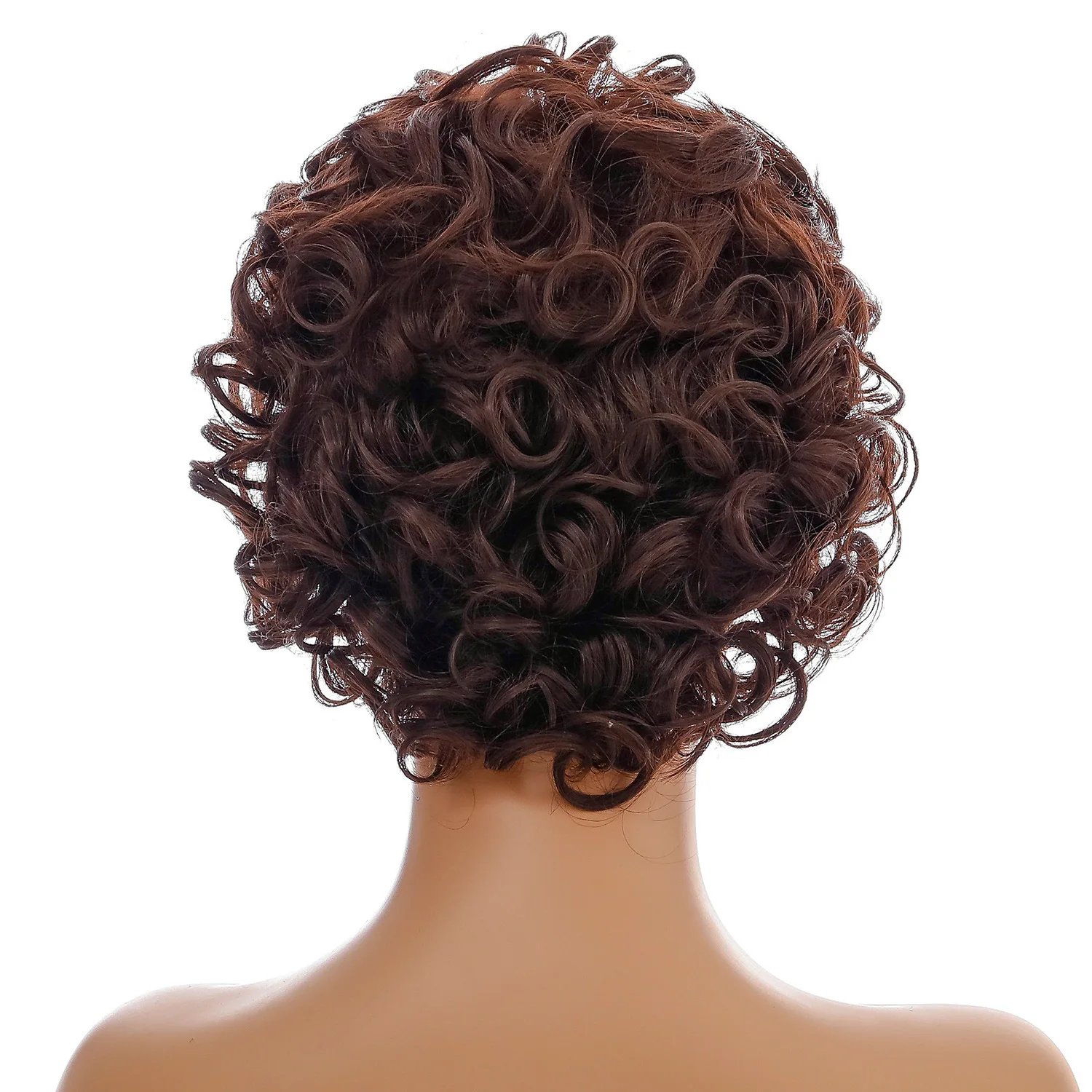 Short Curly Wig Dark Brown Synthetic Wig with Bangs for Women Natural Bob Wigs Heat Resistant