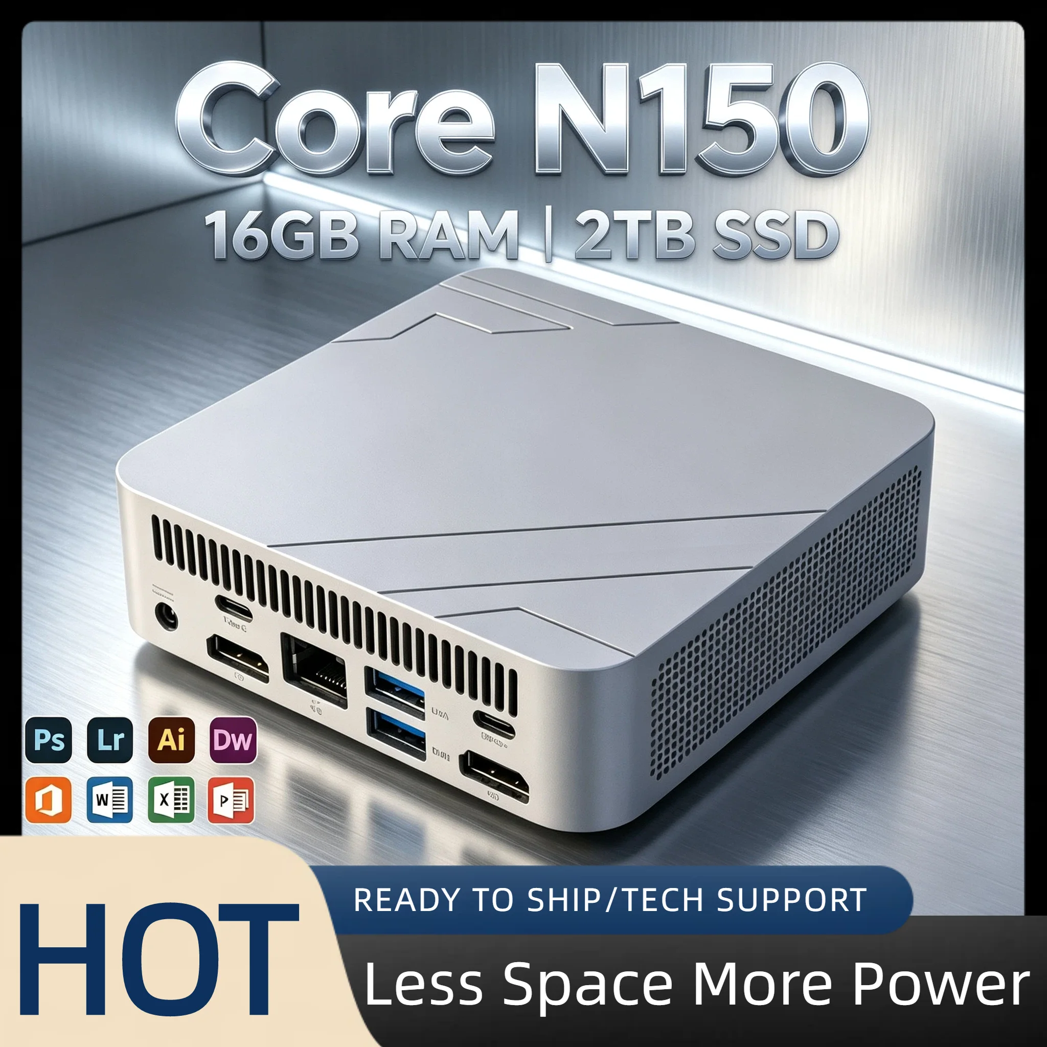 Intel N150 Compact Mini PC 16GB DDR4 512GB NVMe SSD Triple 4K Display Port WiFi6 BT5.2 Silent Office Home Pro Computer