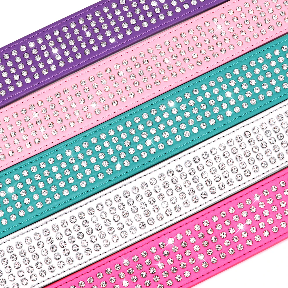 Coleira larga de strass, cristal brilhante, coleiras grandes, coleiras de couro PU de diamantes para cães pequenos, médios, grandes, 5cm de largura