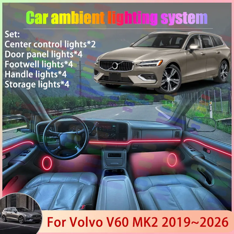 

Для Volvo V60 MK2 2019 ~ 2026 2020 2021 2022 2023 2/18 в 1 автомобильный атмосферный светильник RGB абажур ансамбль стример атмосферный набор