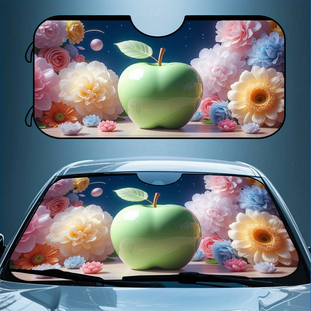 

1pc, Pastel Apple Glossy Flower Modern Design Car Windshield Sunshade, Foldable Sun Visor For Front Windshield, Keeps Vehicle In