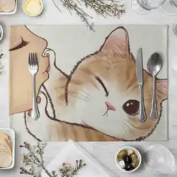 Cartoon Cat Placemat Cotton Linen Table Mat Kawaii Cats Animal Pattern Place Mats For Children Kids Kitchen Dinning Coaster Pad