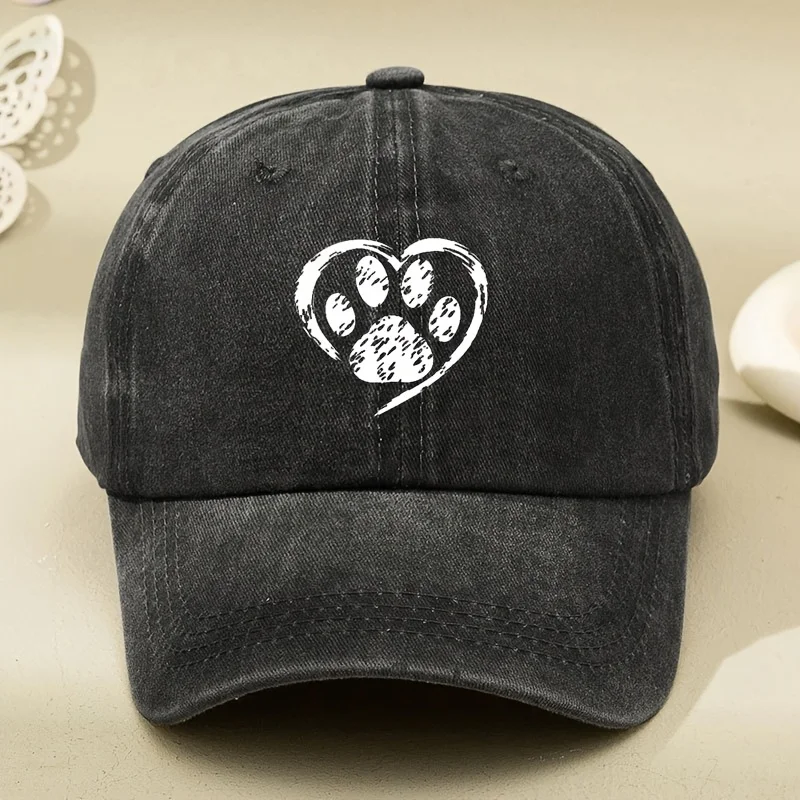 

Fashionable Outdoor Women's Washed Hat with Hollow Dog Paw Print, Old Dad Hat, Vintage Foreign Trade Baseball Cap, Soft Top Sun