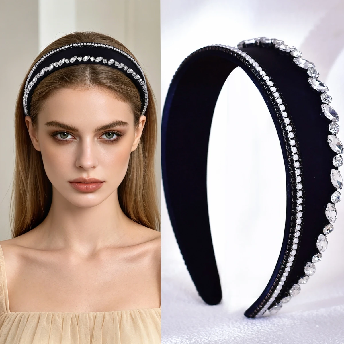 

European American Summer Baroque Rhinestone Headband, Inlaid Diamond Hair Hoop Accessories, Daily Fashion Hair Accessory SA148