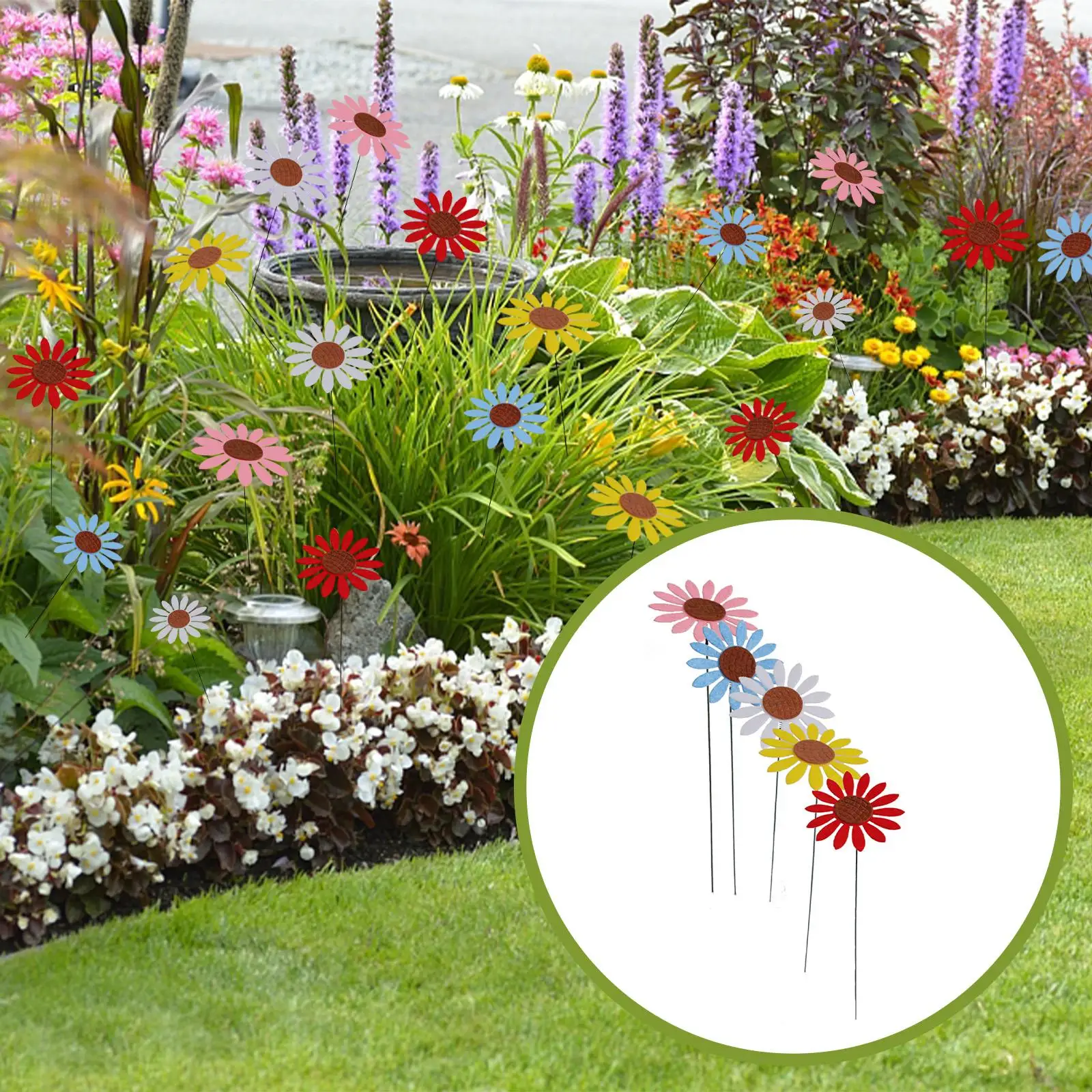 

5x Sunflower Garden Stake Spring Autumn Outdoor Decorative Plant Pot Decoration