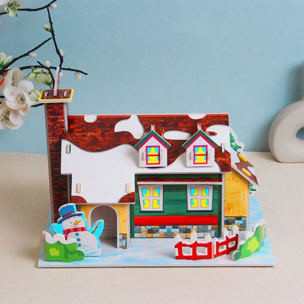 Christmas House Christmas 3D Puzzle Christmas Tree DIY Paper Card Jigsaw Assembly Building Blocks Handmade Children Model