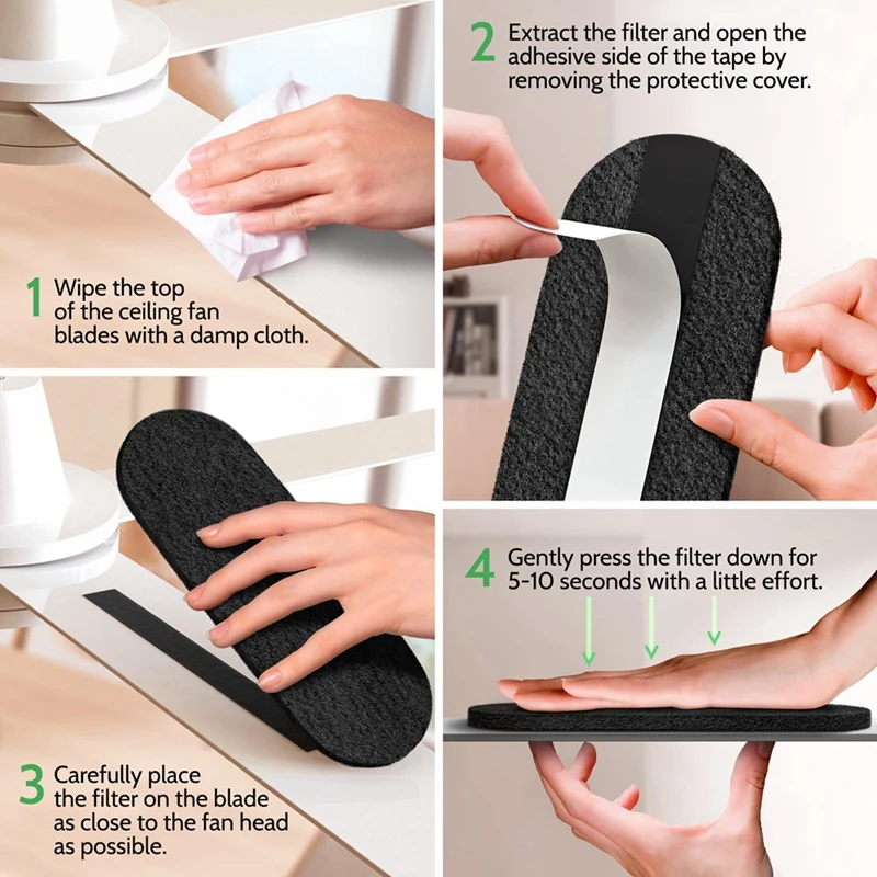 Ceiling Fan Filters For Blades 6-Pack Set Air Filters With Activated Charcoal Odor Eliminator & Air Purifiers Easy Install