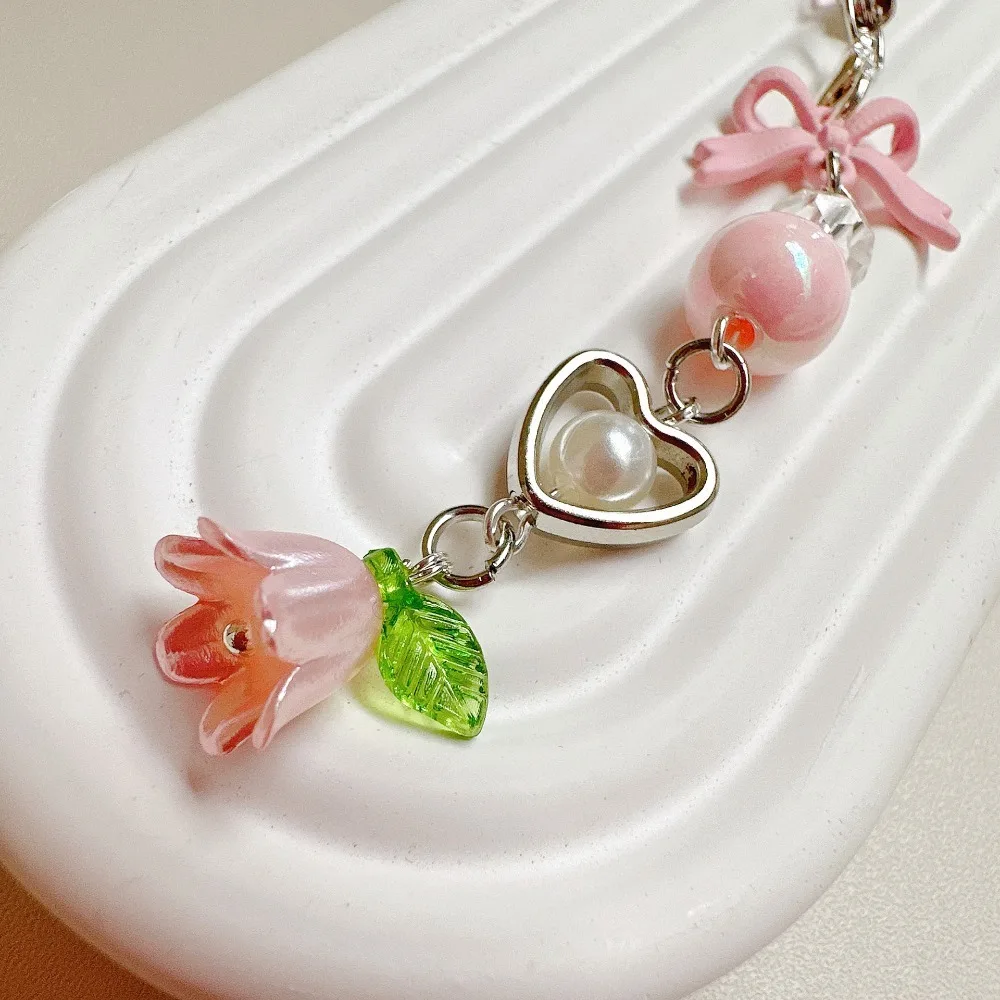 

Bow Bead Phone Chain Anti-loss Convallaria Mobile Phone Lanyard Wrist Strap Pendant Cell Phone Strap Telephone Decor