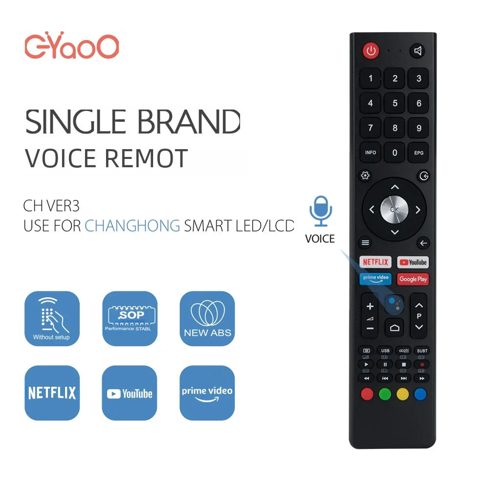 Voice Wireless TV Remote Control Replace for Changhong TVs GCBLTVC1GBBT-C2 GCBLTVC1GBBT GCBLTVC1GWBT-HITACHI-1 With Youtube