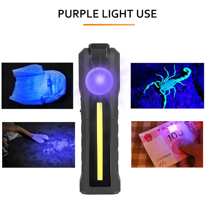 Magnetic COB Flood Working Light Portable LED Flashlight USB Rechargeable 4 Lighting Modes Emergency Torch Repair Lamp With Hook