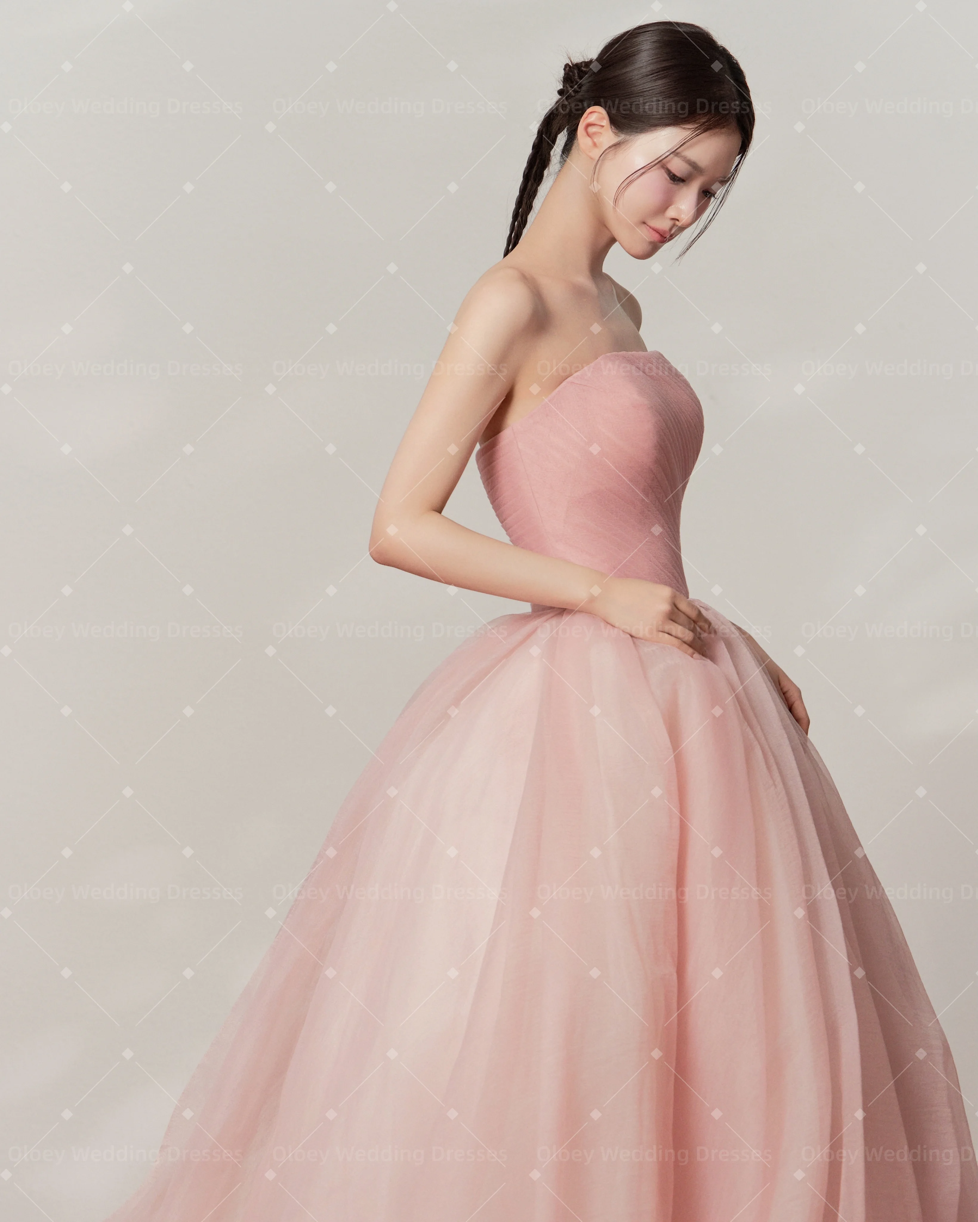 OLOEY Fantasy Pink 2026 Princess Korea Prom Dress Customised A-line Strapless Evening Gowns Wedding Photoshoot Train
