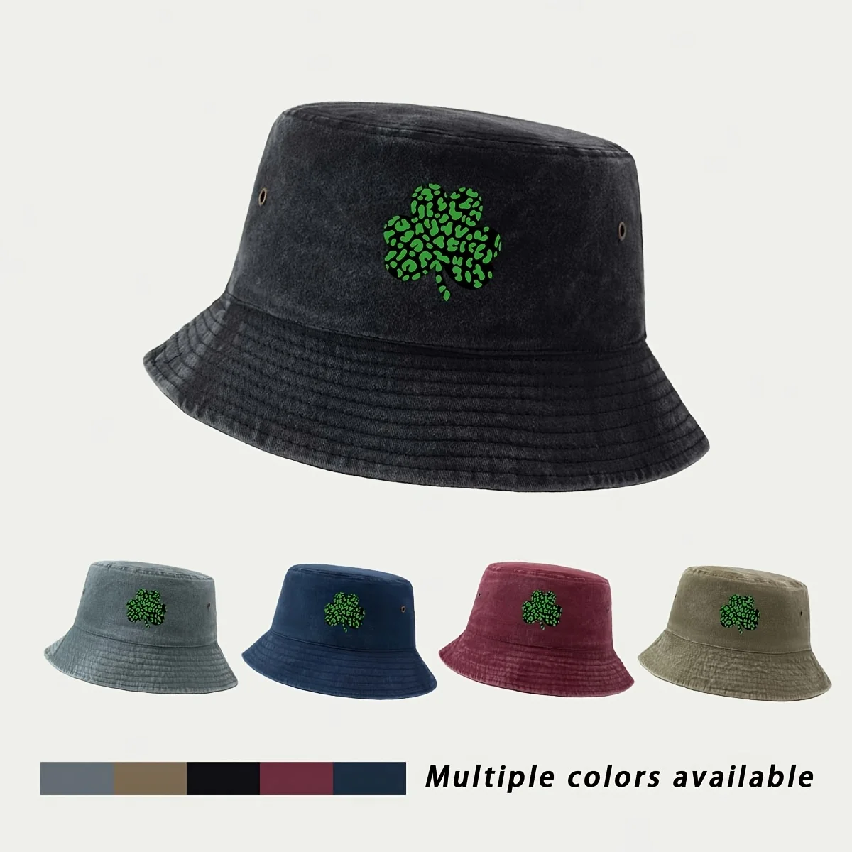 Men' & Women' Leopard Print Clover Trucker Hat - Lightweight Breathable Bucket Suitable for Fishing, Outdoor, Travel, Parties, C