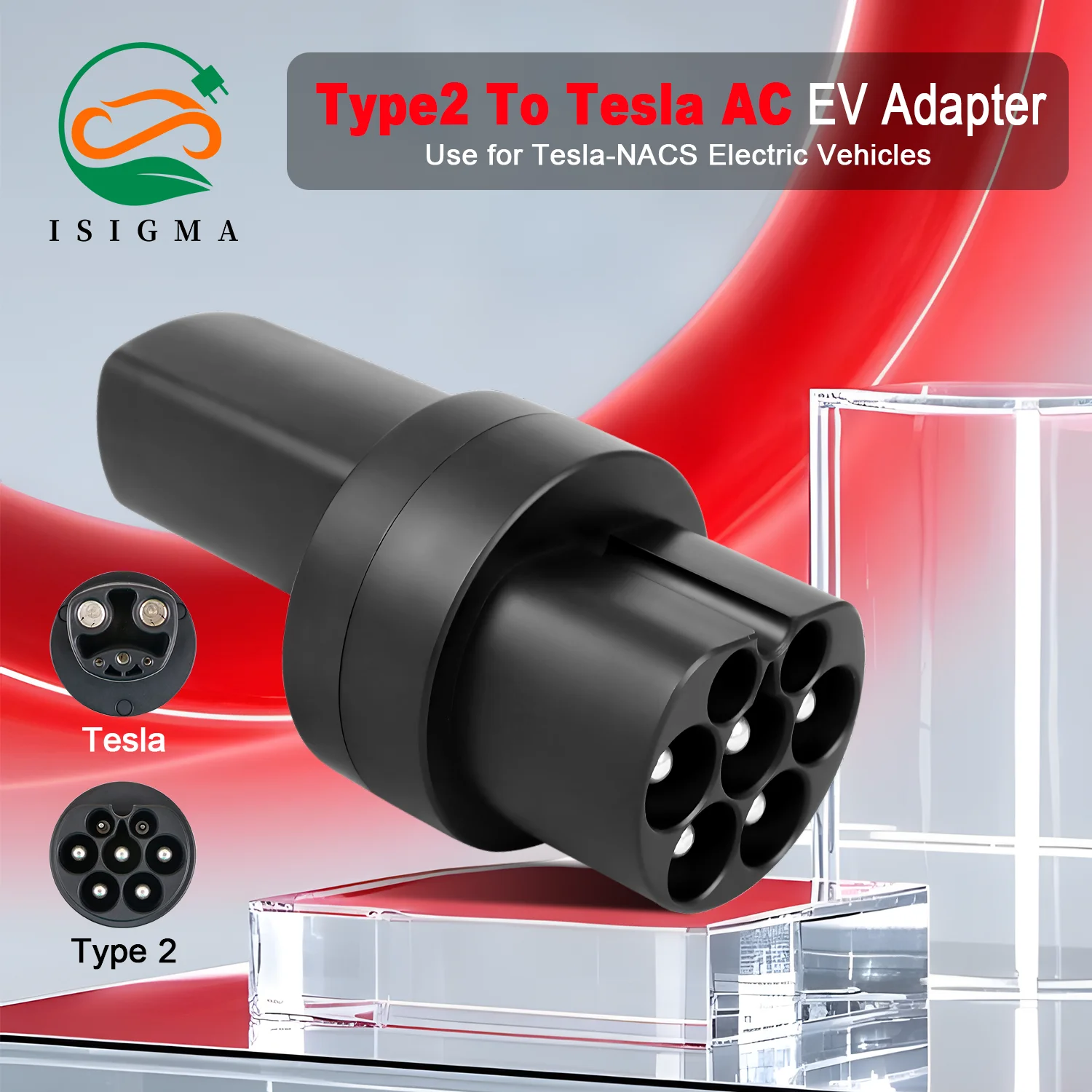 Isigma 150A 500VAC 75KW Max Typ2 NACS Adapter EV-Ladegerät Konverter Stecker Passend für Model S/X/3