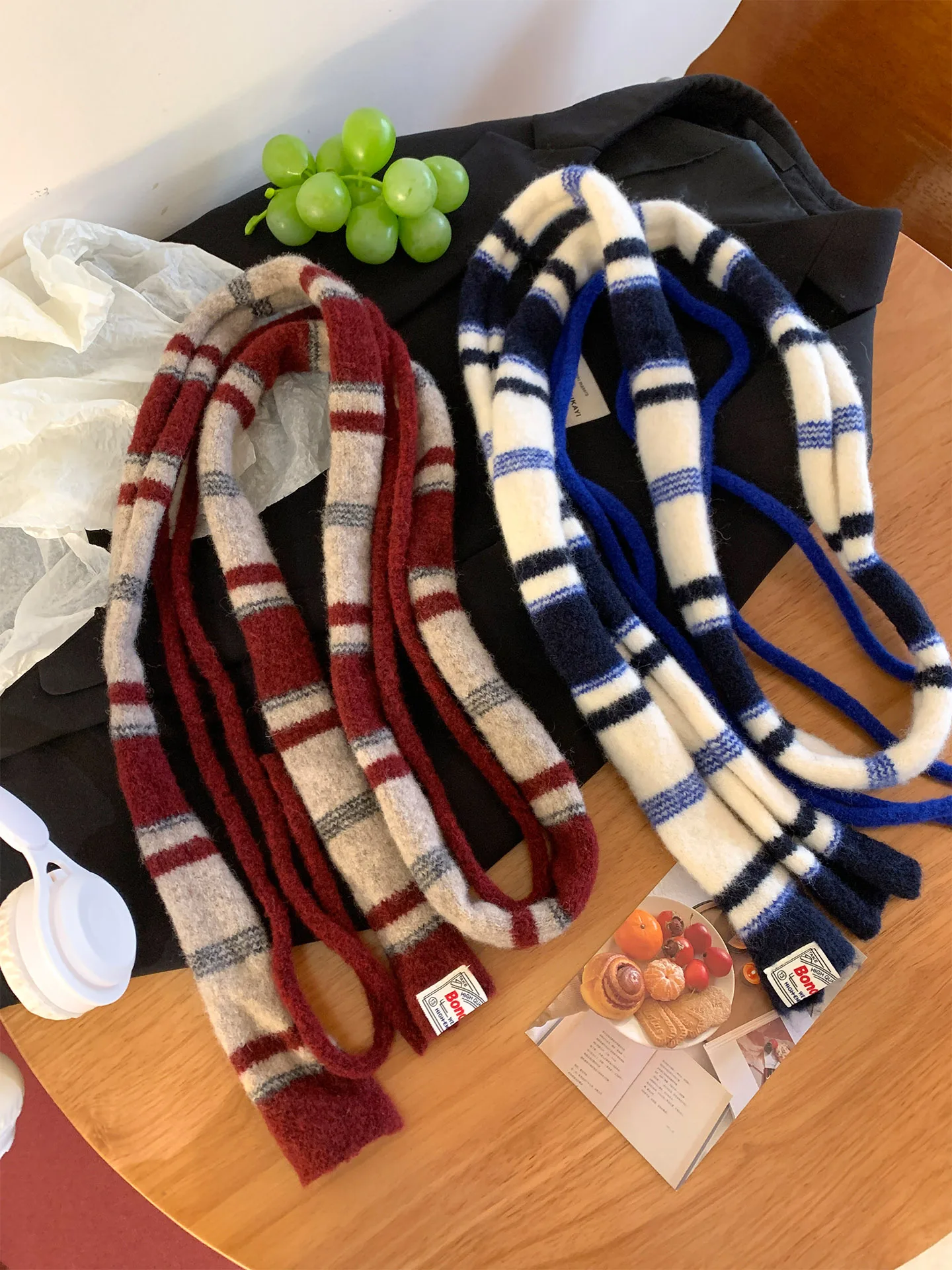 Fashionable Slim Long Stripe Scarf for Women Warm Neck Protection Autumn Winter Trendy Versatile Stylish Single Item Korean S...