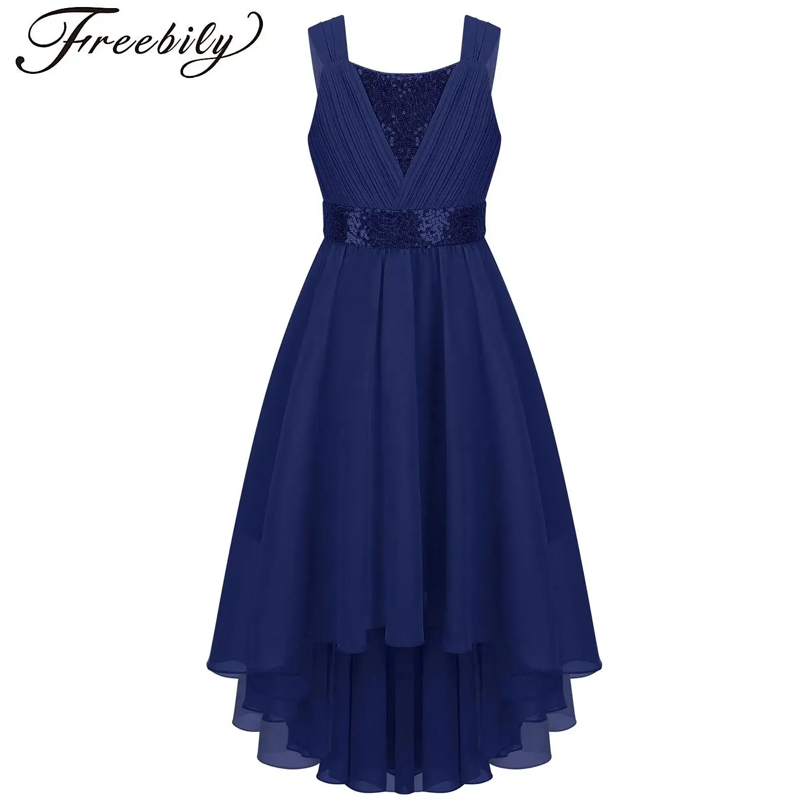 

Flower Girls Dress Elegant Chiffon Princess Dress Sleeveless Sequin Ruched High-low Gown Cocktail Wedding Birthday Party Dresses