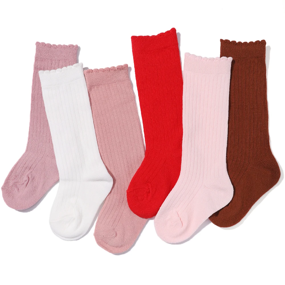

1 Pair of Soft Polyester 6-10 Years toddler Girls Socks Fashion Solid Color Stockings Handmade Elastic Breathable Socks Gift
