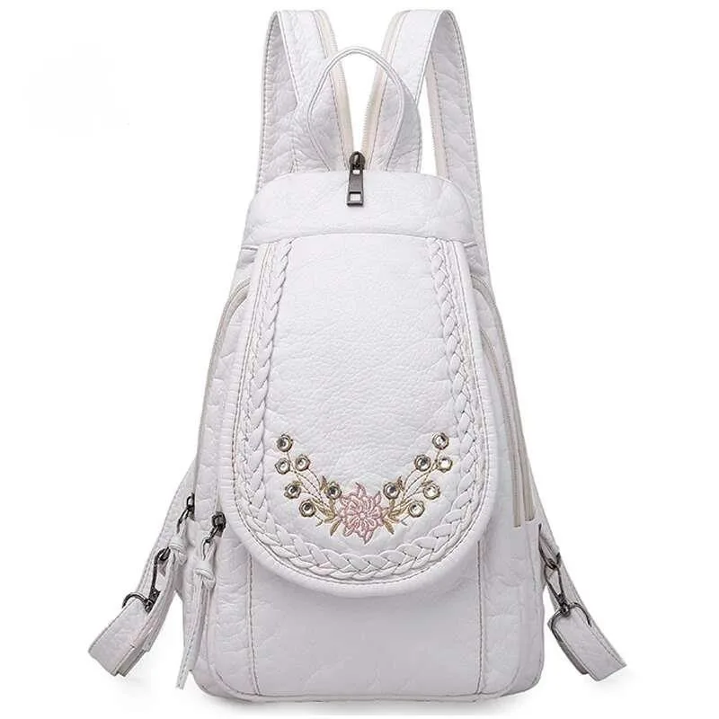 

High Quality Women 2025 New White Leather School Bag For Teenage Girls Female Travel Backpack Mochila рюкзак женский сумки для