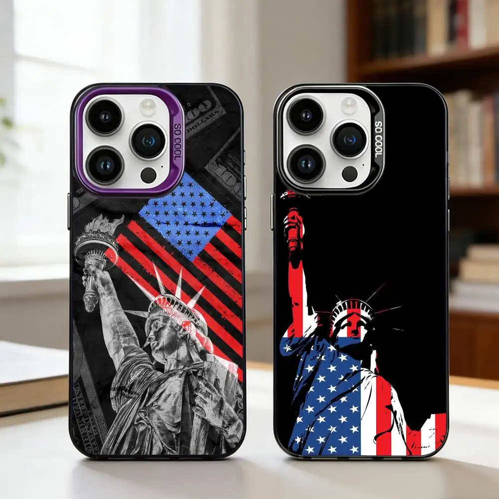 

Statue L-Liberty America USA Flag Phone Case For iPhone17,16,15,14,13,12,11,Pro,MAX White Matte Shockproof Cover