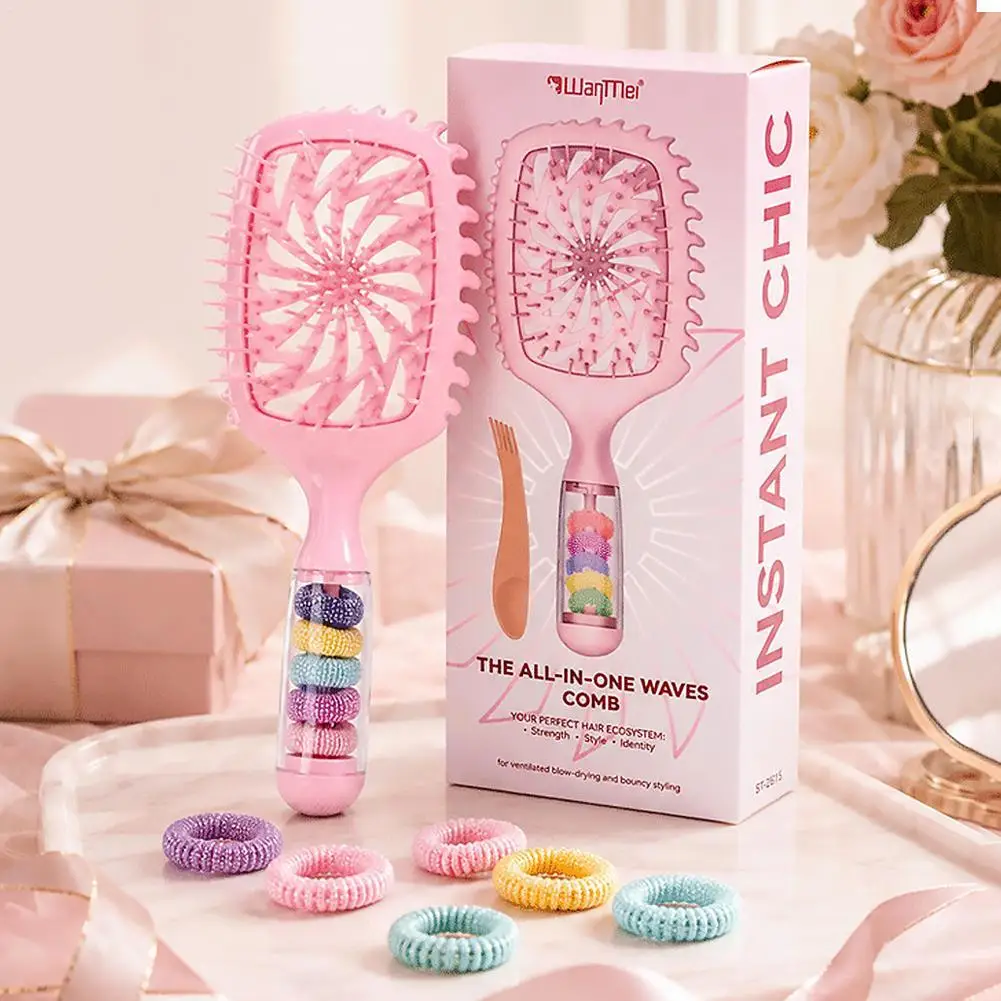 Hollow Hair Brush with Hair Tie StorageDetangling Hair Brush Scalp Massage Volumizing Styling Hair Comb  Salon Styling Tool