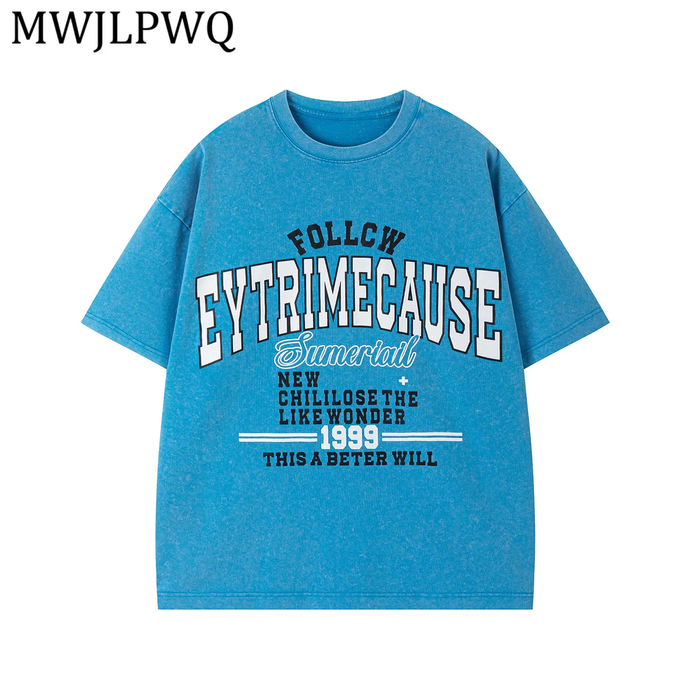 

MWJLPWQ American Retro Letter Pattern Printed T-Shirt For Men Summer New Casual Loose Round Collar Short-Sleeve Unisex Top 15285