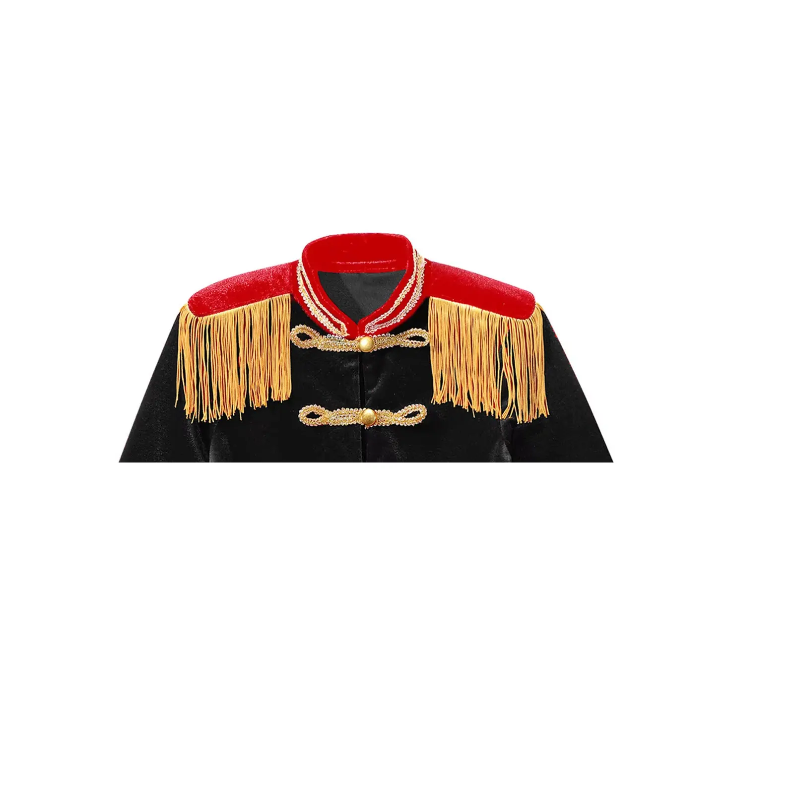 

Boy Girls Circus Ringmaster Costume Long Sleeve Fringe Jacket with Hat Set Haloween Cosplay Costume Majorette Drummer Soldier