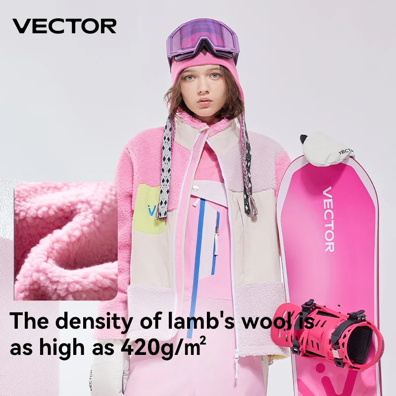 VECTOR Men and Women Lamb Fleece Open Top Color Contrast Splicing Warm Outdoor Double Board Skiing Autumn Winter Outdoor Sports