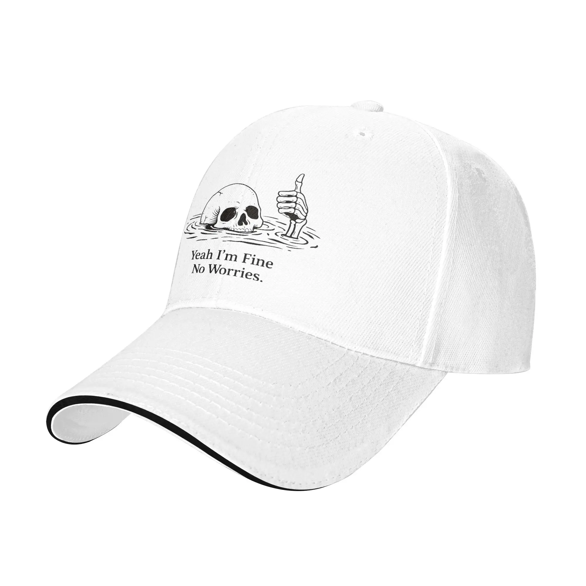 Casual Yeah Im Fine No Worries Funny Skull Baseball Caps for Men Women Headwear  Outdoor Golf Adjustable Fit Sun Caps