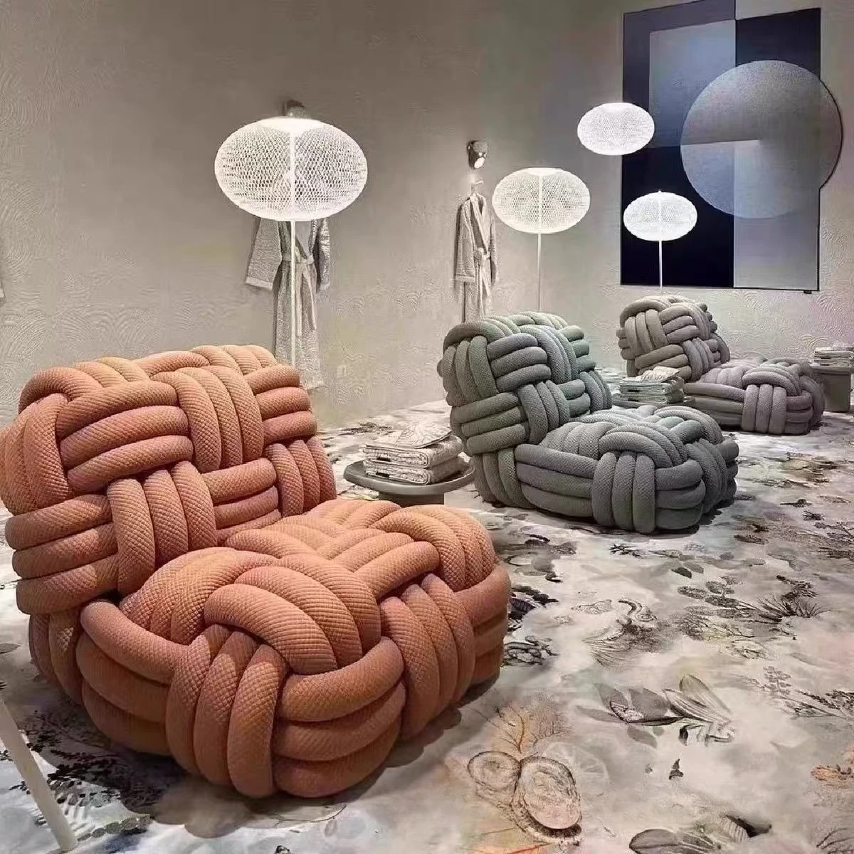 Woven knot light luxury sofa household bedroom balcony single leisure sofa