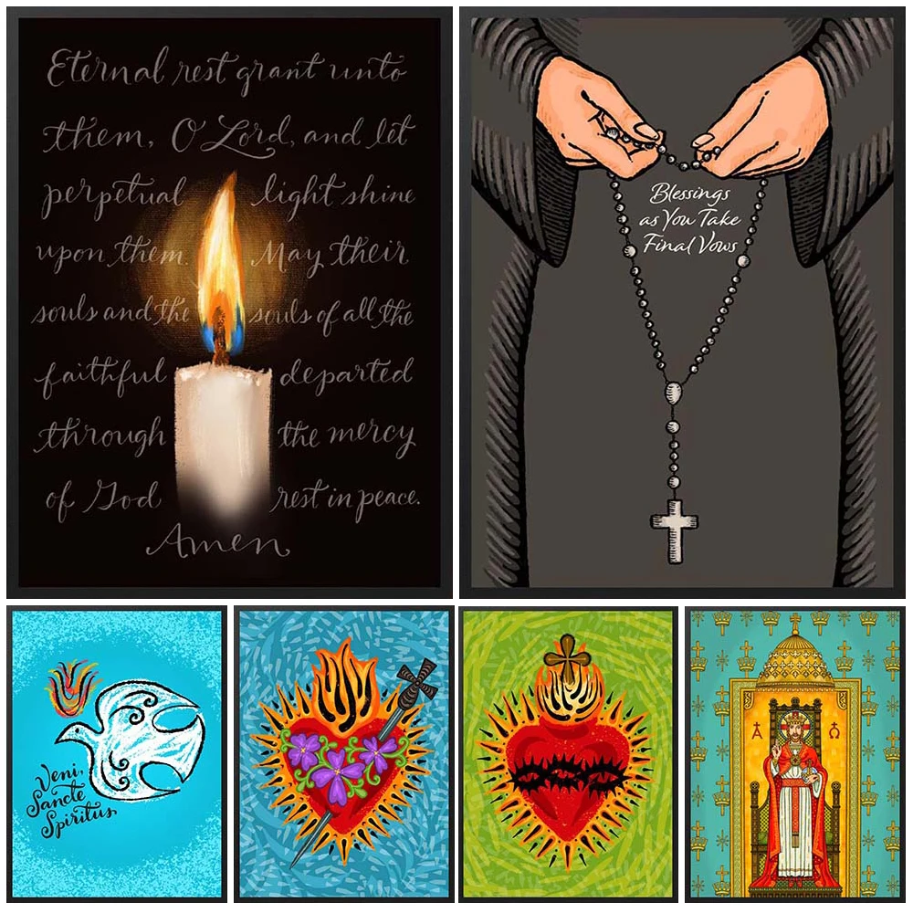 Catholic Heart of Mary Christ the King Nun Final Vows Wall Art Canvas Painting Wall Pictures For Living Room Home Decor Unframed