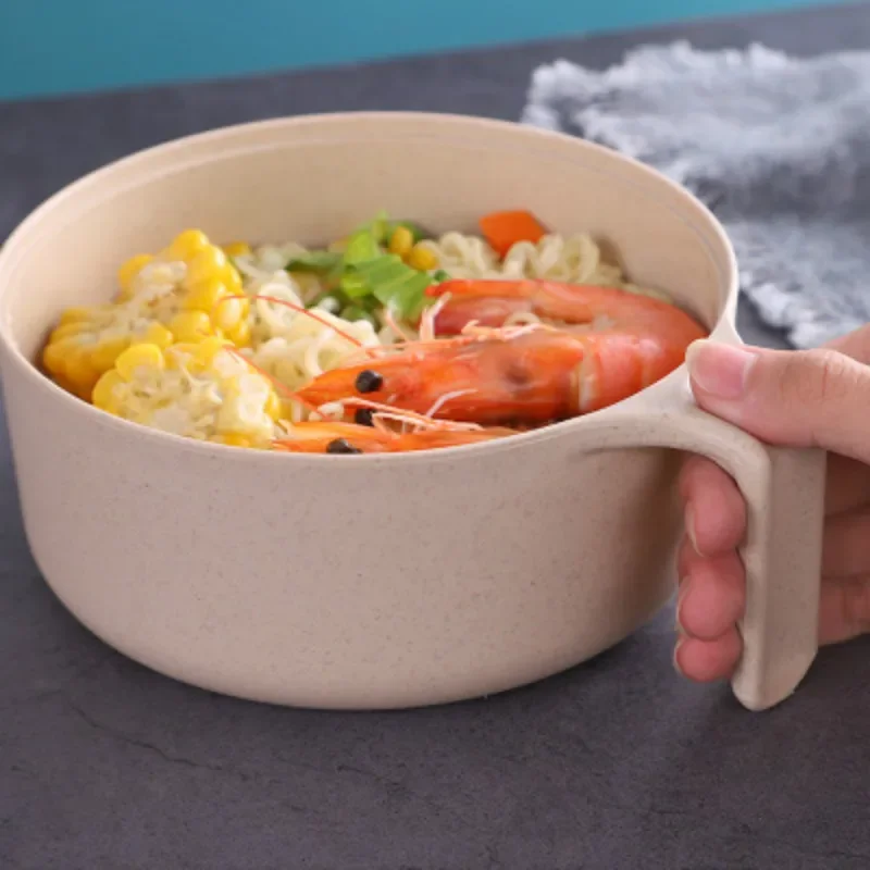 Large Capacity Wheat Straw Rice Bowl Anti Drop Design With Lid Complete Tableware Set Portable Soaked Noodle Bowl Home Dormitory view 4