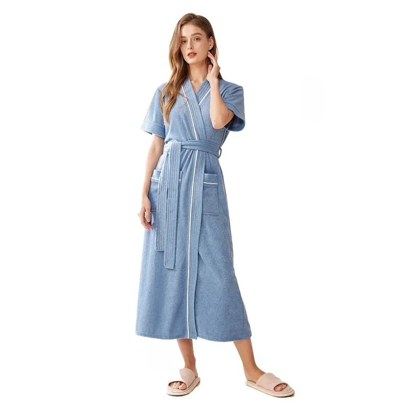 

Extended Soft and Absorbent Towel Material Bathrobe for Women, Summer Short Sleeved, Plus Size New Towel, Sleeping Robe for Men