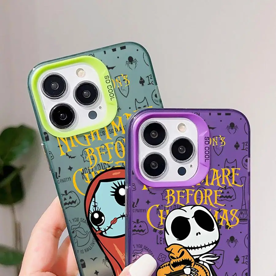 Colorful Silver Case for Apple iPhone 11 13 15 Pro Max 14 Plus 12 16 Hard Phone Cover Shockproof Funda Disney Jack Skellington