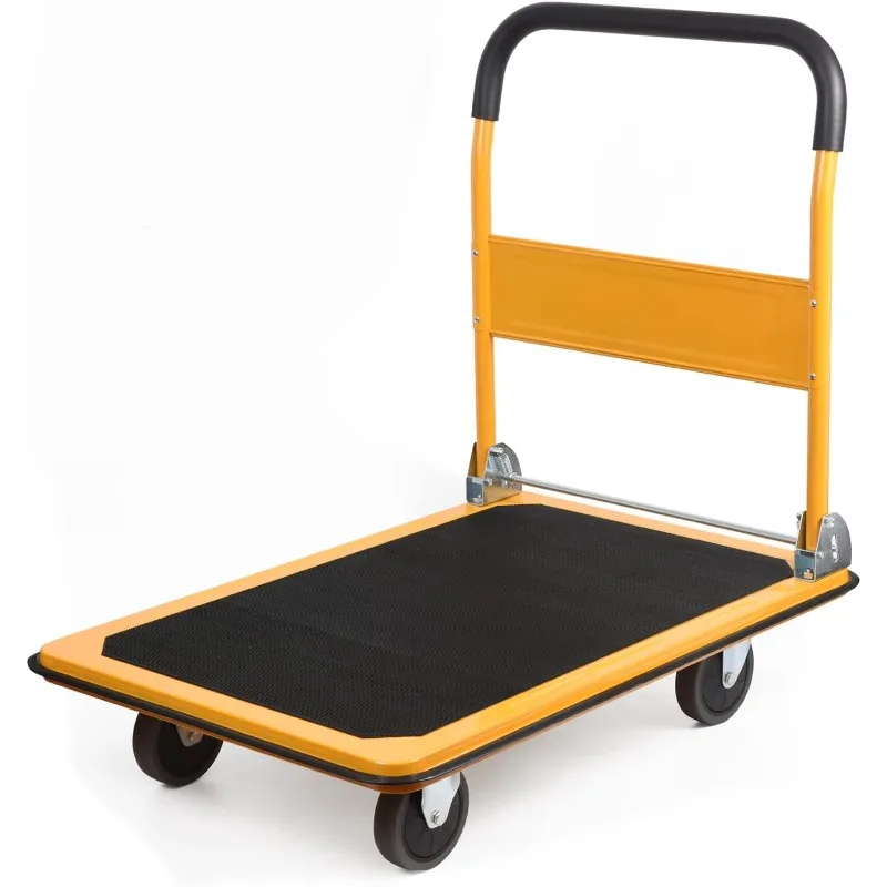 

LEADALLWAY Platform Truck Large Size 880lbs Foldable Push Cart 35.8x24x34.3inches Large Yellow