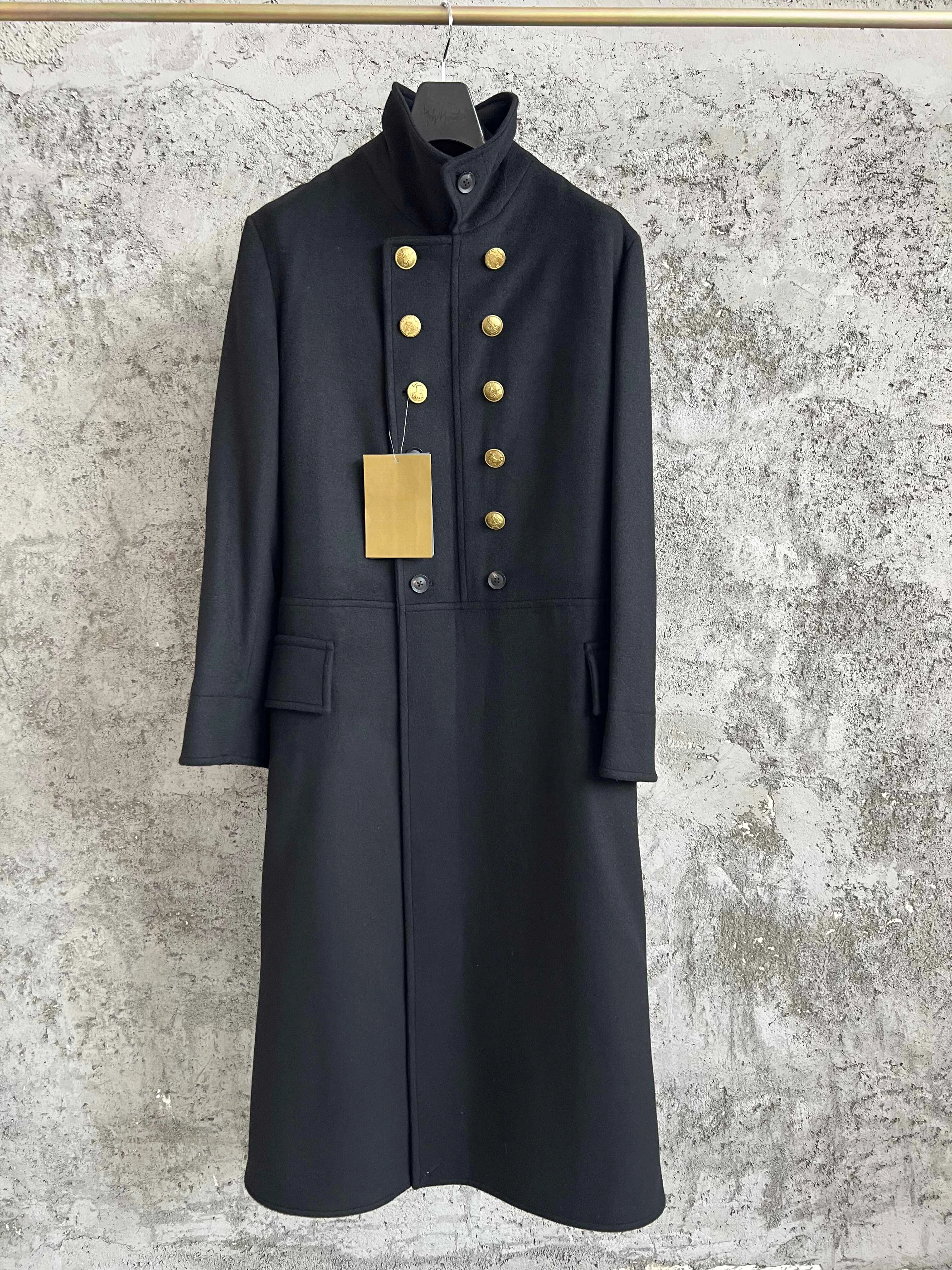 

TOP-YAMAMOTO Napoleon Golden Buckle mid-length Overcoat, Winter wool Windbreaker with swallower tail