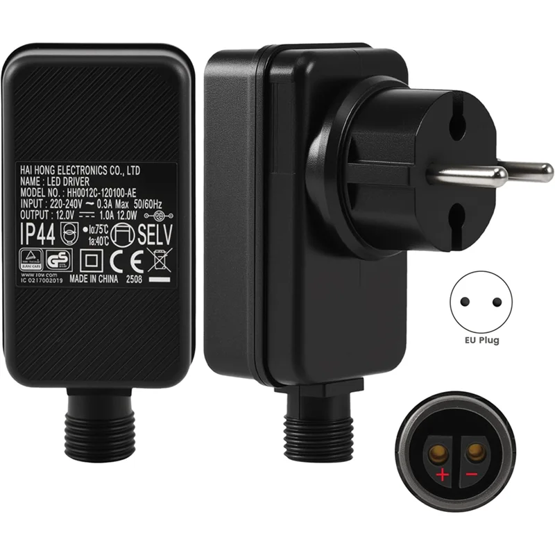 B08B-Plug Fairy Lights Replacement, For Christmas Lighting 12V/1A LED Power Supply Light Strip Light Net EU Plug