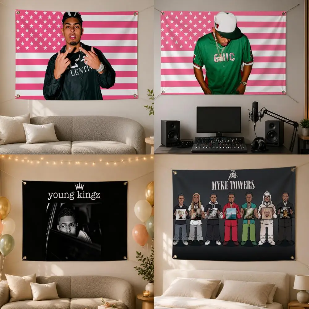 Latin Urban Myke Towers Reggaeton Flags Wall Hanging Flag Banner for Bedroom Dorm Party Festival Camping Indoor Outdoor Decor