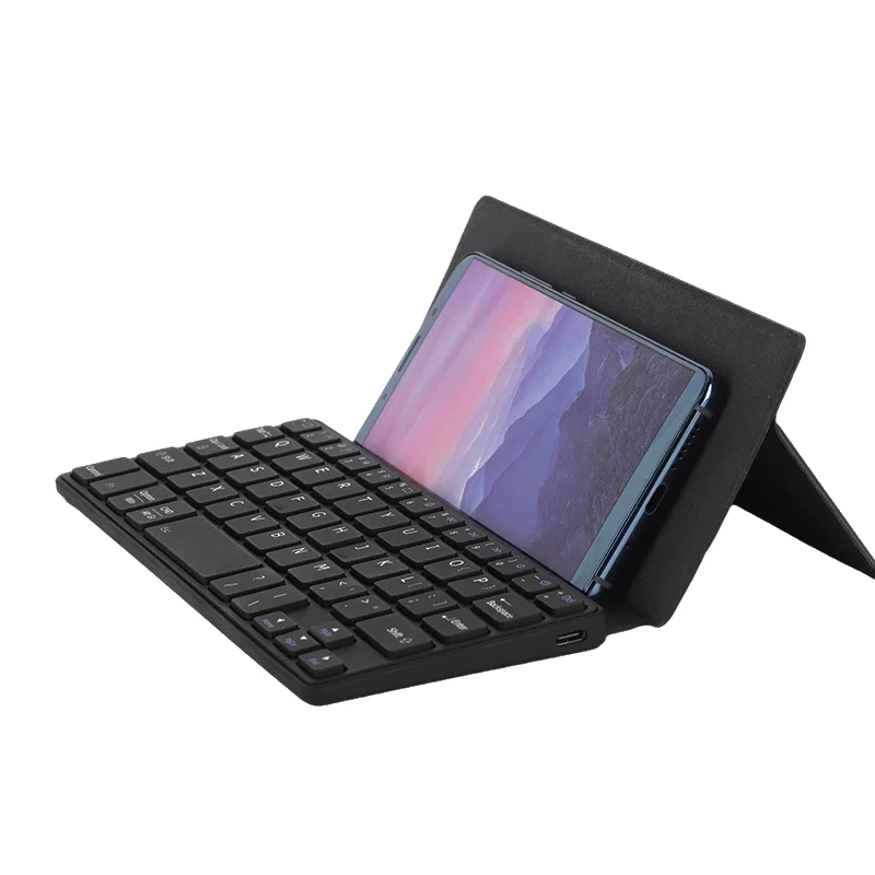 Imagem -01 - Mini Teclado Bluetooth para Ipad Dual Device com Suporte e Capa de Couro para Android Windows Ios mini teclado bluetooth para ipad dual device com suporte e capa de couro para android windows ios 01