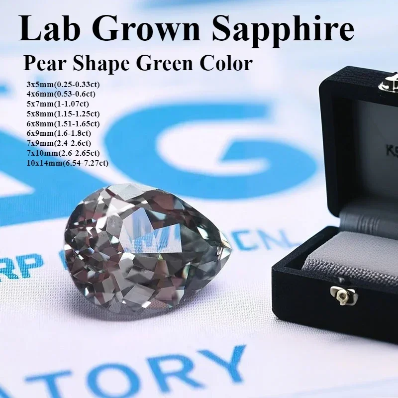 

L-Wholesale Lab Grown Sapphire Pear Shape Green Color Gemstone Diy Jewelry Making Bracelet Materials Selectable Certificate