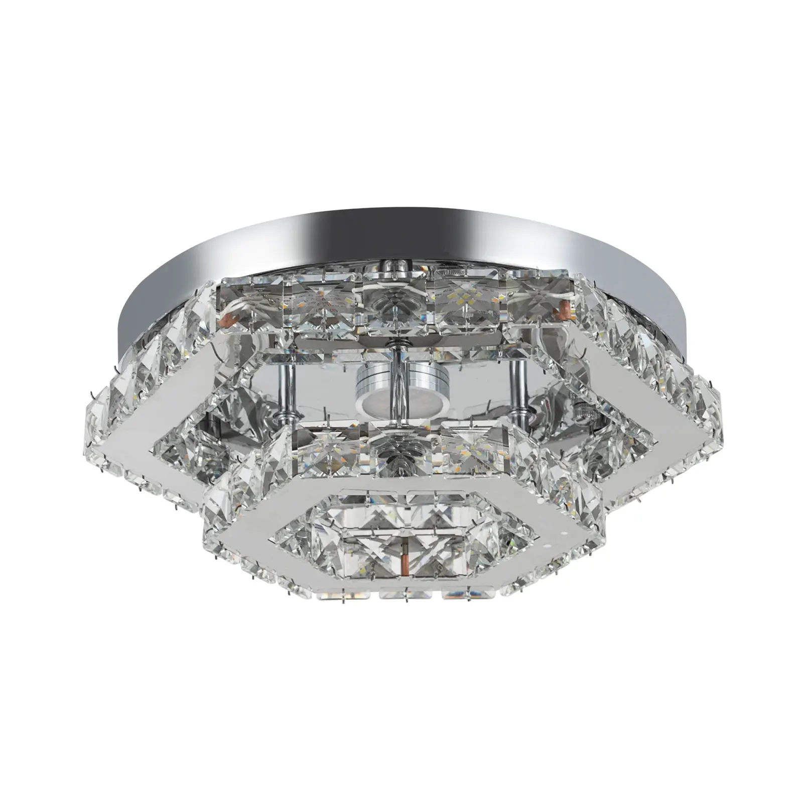 ضوء السقف - كريستال مكون من طبقتين، جهد عريض 85-265 فولت 2200 لومن، جهاز تحكم عن بعد LED (16.4 قدم)، يعتم لا نهائي لغرفة المعيشة/الفندق