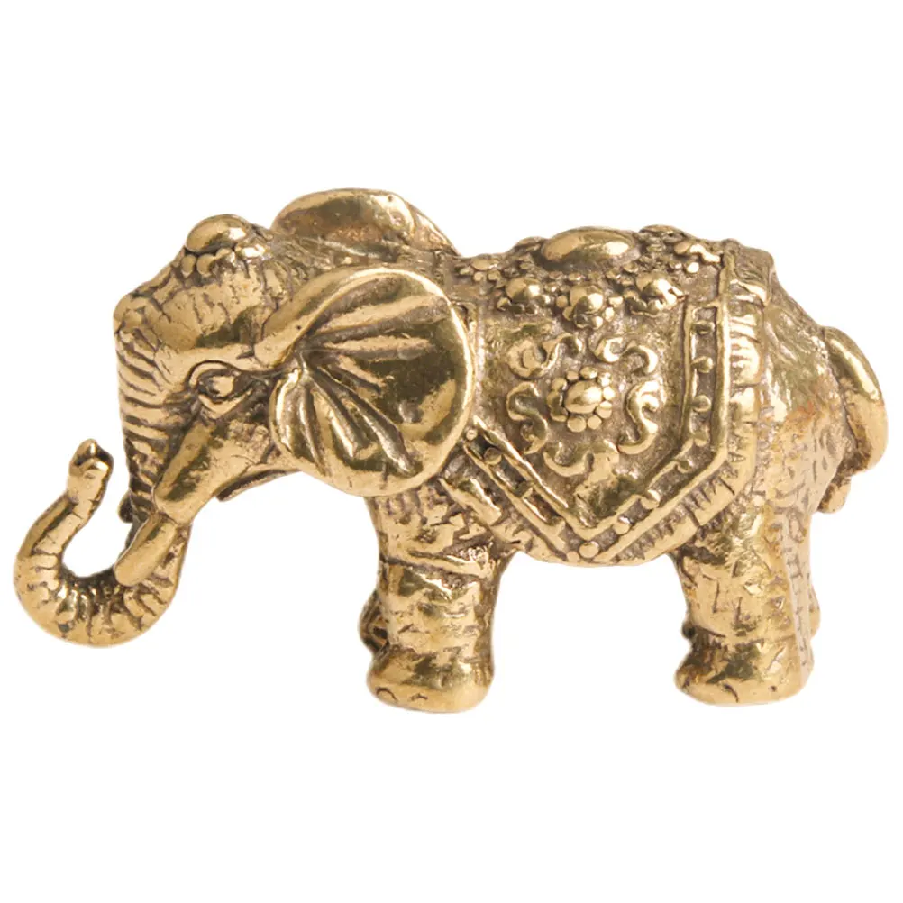 

Brass Elephant Figurine Pure Copper Statue Vintage Decor Tabletop Animal Adornment Practical Details Small Decor Craft
