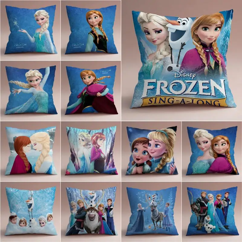 Juste de coussin Disney La Reine des Neiges, 45x45cm, personnage de dessin animé, Elsa, Anna, princesse, peluche courte, taie d\'oreiller décorative