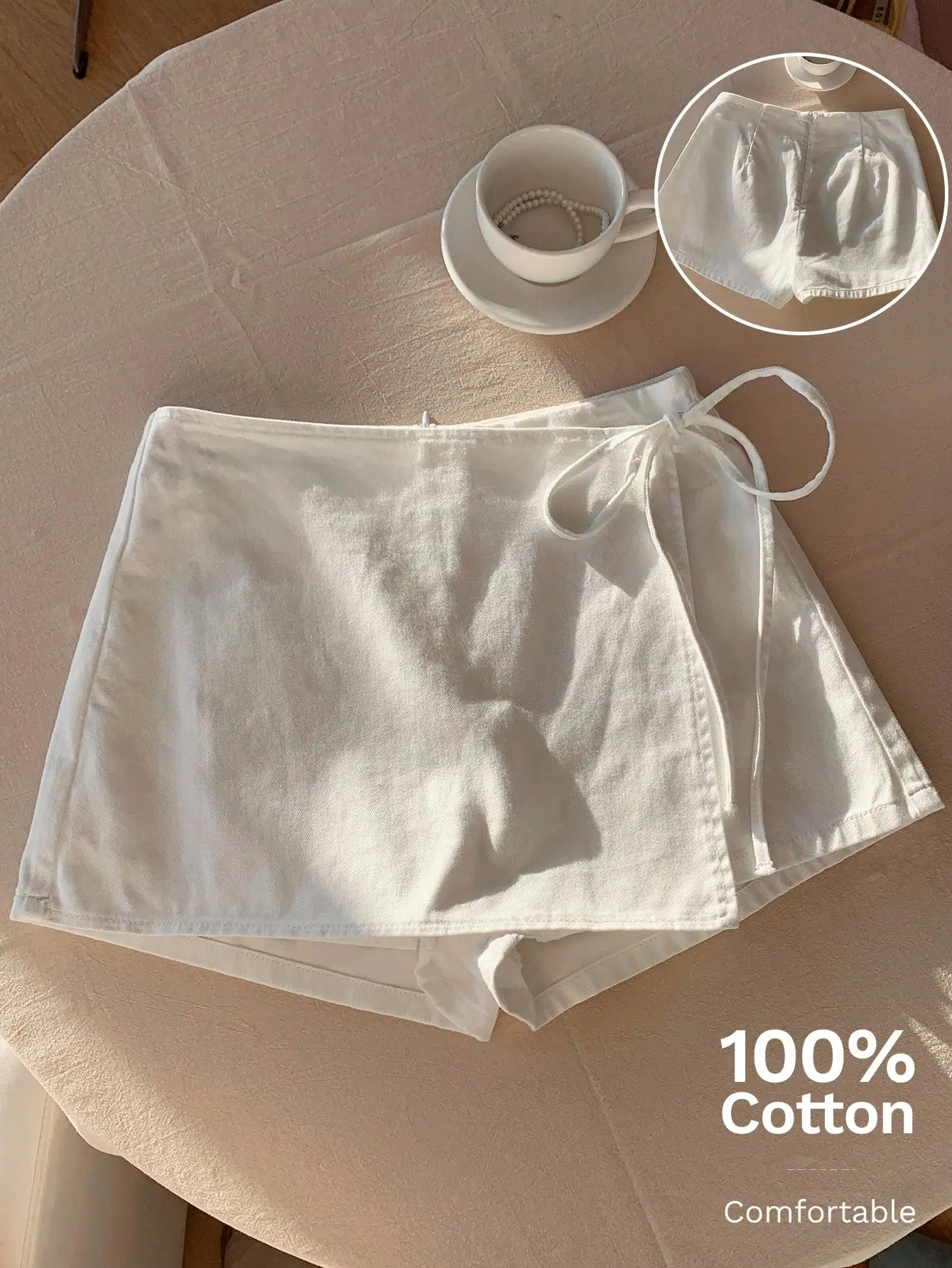 

Женские белые хлопковые шорты-кюлоты с завязками на талии, в повседневном уличном стиле