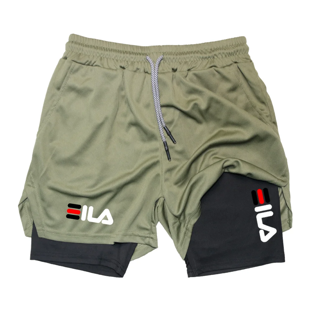 2025Men Running Shorts 2 In 1 Double-deck Sport Shorts Sportswear Gym Fitness Short Pants Training Jogging Bottom Men's Clothing