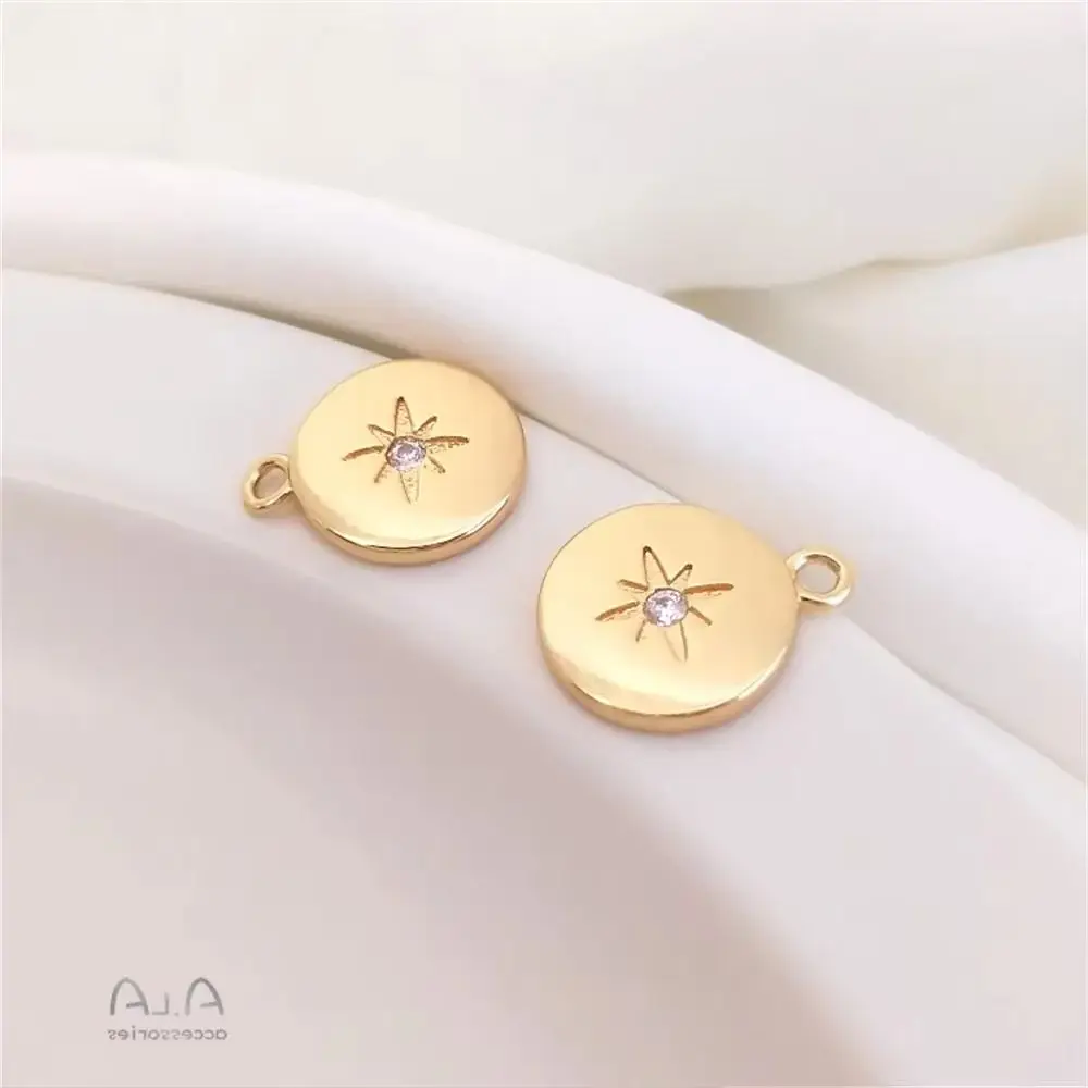 

14K Gold Plated Zircon inlaid eight star round pendant handmade DIY accessories round brand pendant