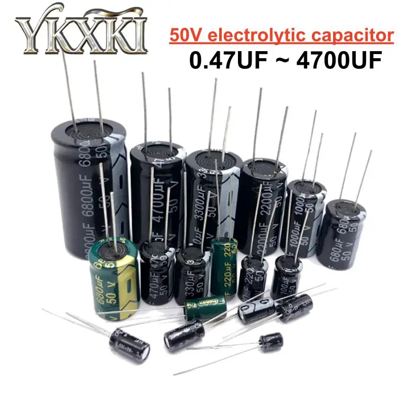 5 ~ 50PCS 50V Capacitor eletrolítico de alumínio 0,47 uF/1UF/2,2/3,3/4,7/10/22/33/47/100/220/330/470/680/1000/2200/3300/4700uF